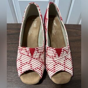 Tom’s Multi Cross Stitched Open Toe Wedges